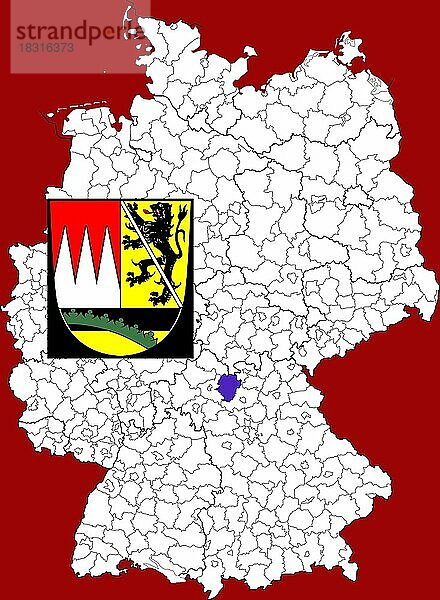 Landkreis Haßberge  Hassberge  in Bayern  Lage des Landkreis innerhalb von Deutschland  Wappen  mit Landkreiswappen (nur redaktionelle Verwendung) (amtliches Hoheitszeichen) (werbliche Nutzung gesetzlich beschränkt)