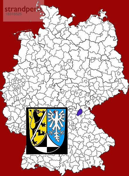 Landkreis Kulmbach  in Bayern  Lage des Landkreis innerhalb von Deutschland  Wappen  mit Landkreiswappen (nur redaktionelle Verwendung) (amtliches Hoheitszeichen) (werbliche Nutzung gesetzlich beschränkt)