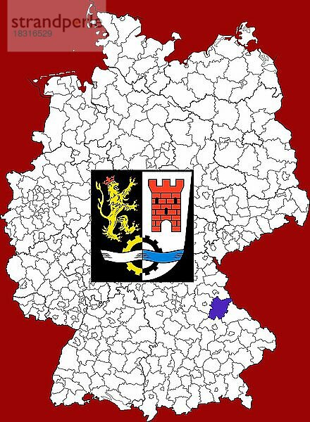 Landkreis Schwandorf  in Bayern  Lage des Landkreis innerhalb von Deutschland  Wappen  mit Landkreiswappen (nur redaktionelle Verwendung) (amtliches Hoheitszeichen) (werbliche Nutzung gesetzlich beschränkt)