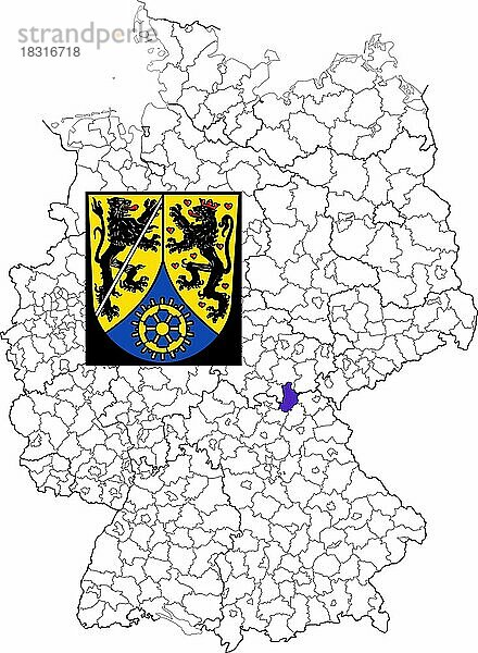 Landkreis Kronach  in Bayern  Lage des Landkreis innerhalb von Deutschland  Wappen  mit Landkreiswappen (nur redaktionelle Verwendung) (amtliches Hoheitszeichen) (werbliche Nutzung gesetzlich beschränkt)