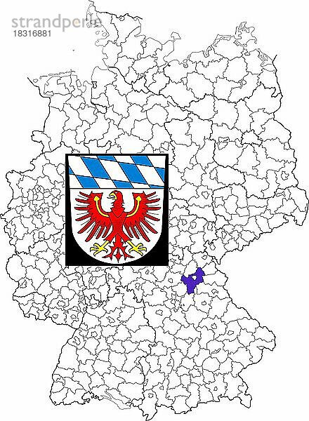 Landkreis Bayreuth  in Bayern  Lage des Landkreis innerhalb von Deutschland  Wappen  mit Landkreiswappen (nur redaktionelle Verwendung) (amtliches Hoheitszeichen) (werbliche Nutzung gesetzlich beschränkt)