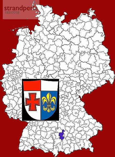 Landkreis Augsburg  in Bayern  Lage des Landkreis innerhalb von Deutschland  Wappen  mit Landkreiswappen (nur redaktionelle Verwendung) (amtliches Hoheitszeichen) (werbliche Nutzung gesetzlich beschränkt)