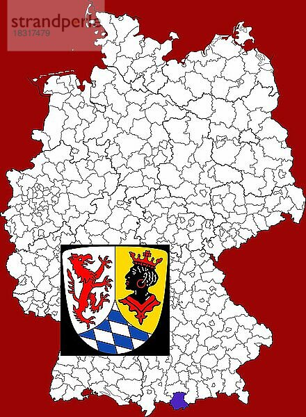 Landkreis Garmisch-Partenkirchen  in Bayern  Lage des Landkreis innerhalb von Deutschland  Wappen  mit Landkreiswappen (nur redaktionelle Verwendung) (amtliches Hoheitszeichen) (werbliche Nutzung gesetzlich beschränkt)