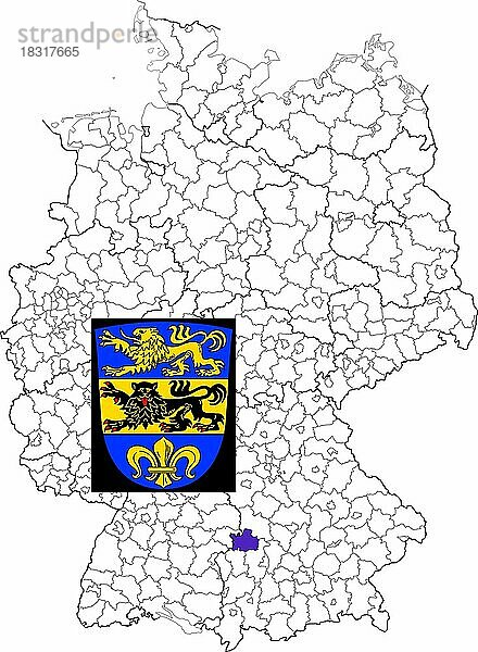 Landkreis Landkreis Dillingen an der Donau  Dillingen a.d. Donau  in Bayern  Lage des Landkreis innerhalb von Deutschland  Wappen  mit Landkreiswappen (nur redaktionelle Verwendung) (amtliches Hoheitszeichen) (werbliche Nutzung gesetzlich beschränkt)