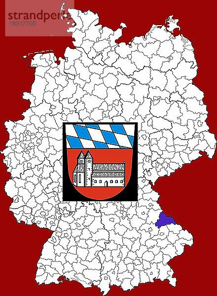 Landkreis Cham  in Bayern  Lage des Landkreis innerhalb von Deutschland  Wappen  mit Landkreiswappen (nur redaktionelle Verwendung) (amtliches Hoheitszeichen) (werbliche Nutzung gesetzlich beschränkt)