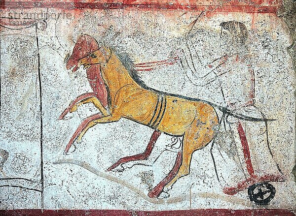 Grabmalerei aus einem Kammergrab aus ca 480 v. Chr. lukanische Zeit  im Museum zu Paestum  Kampanien  Italien  Europa