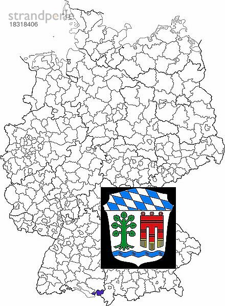 Landkreis Lindau  in Bayern  Lage des Landkreis innerhalb von Deutschland  Wappen  mit Landkreiswappen (nur redaktionelle Verwendung) (amtliches Hoheitszeichen) (werbliche Nutzung gesetzlich beschränkt)