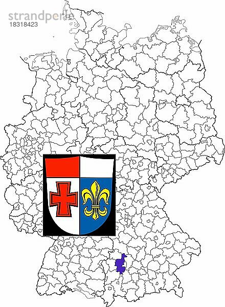 Landkreis Augsburg  in Bayern  Lage des Landkreis innerhalb von Deutschland  Wappen  mit Landkreiswappen (nur redaktionelle Verwendung) (amtliches Hoheitszeichen) (werbliche Nutzung gesetzlich beschränkt)