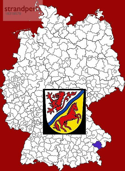 Landkreis Rottal-Inn  in Bayern  Lage des Landkreis innerhalb von Deutschland  Wappen  mit Landkreiswappen (nur redaktionelle Verwendung) (amtliches Hoheitszeichen) (werbliche Nutzung gesetzlich beschränkt)