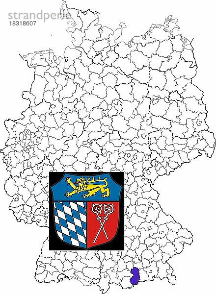 Landkreis Bad Tölz-Wolfratshausen  in Bayern  Lage des Landkreis innerhalb von Deutschland  Wappen  mit Landkreiswappen (nur redaktionelle Verwendung) (amtliches Hoheitszeichen) (werbliche Nutzung gesetzlich beschränkt)