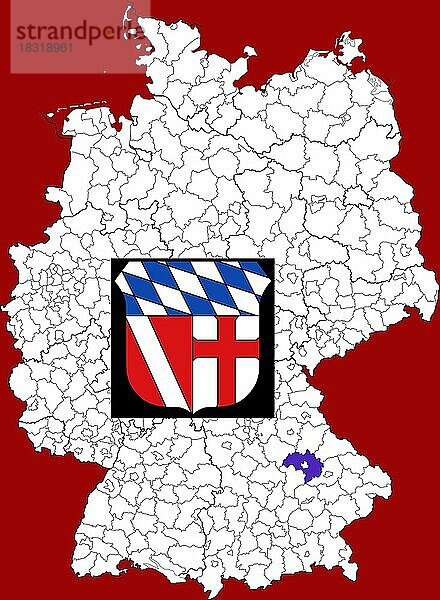 Landkreis Regensburg  in Bayern  Lage des Landkreis innerhalb von Deutschland  Wappen  mit Landkreiswappen (nur redaktionelle Verwendung) (amtliches Hoheitszeichen) (werbliche Nutzung gesetzlich beschränkt)