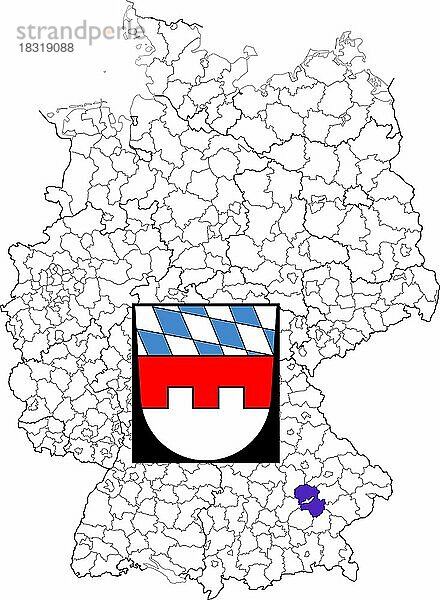 Landkreis Landshut  in Bayern  Lage des Landkreis innerhalb von Deutschland  Wappen  mit Landkreiswappen (nur redaktionelle Verwendung) (amtliches Hoheitszeichen) (werbliche Nutzung gesetzlich beschränkt)