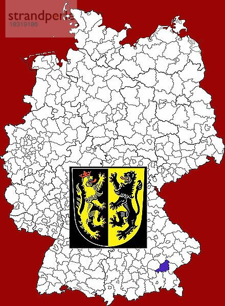 Landkreis Mühldorf am Inn  in Bayern  Lage des Landkreis innerhalb von Deutschland  Wappen  mit Landkreiswappen (nur redaktionelle Verwendung) (amtliches Hoheitszeichen) (werbliche Nutzung gesetzlich beschränkt)