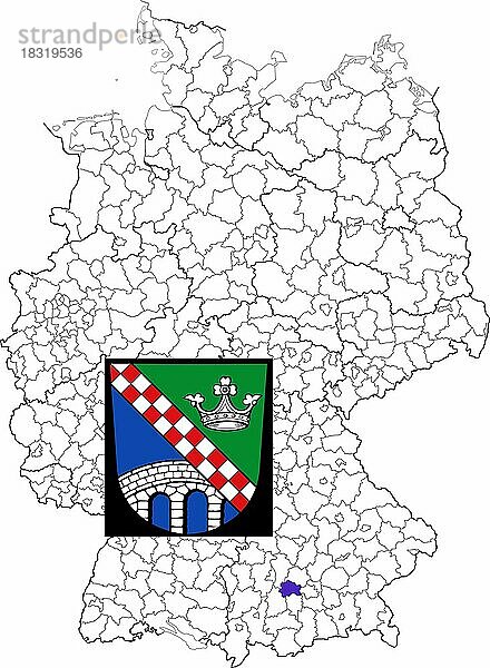 Landkreis Fürstenfeldbruck  in Bayern  Lage des Landkreis innerhalb von Deutschland  Wappen  mit Landkreiswappen (nur redaktionelle Verwendung) (amtliches Hoheitszeichen) (werbliche Nutzung gesetzlich beschränkt)