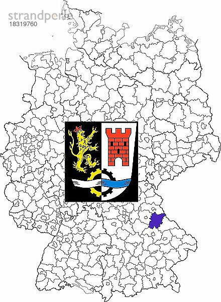 Landkreis Schwandorf  in Bayern  Lage des Landkreis innerhalb von Deutschland  Wappen  mit Landkreiswappen (nur redaktionelle Verwendung) (amtliches Hoheitszeichen) (werbliche Nutzung gesetzlich beschränkt)