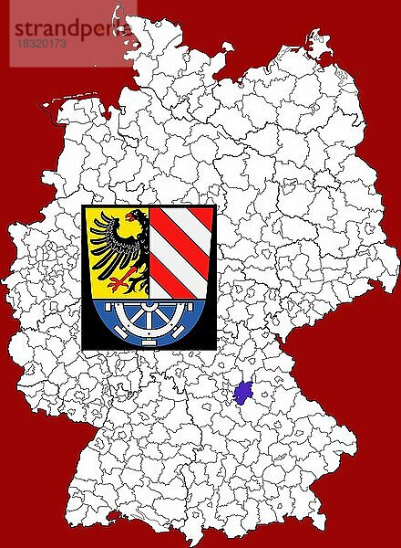 Landkreis Nürnberger Land  in Bayern  Lage des Landkreis innerhalb von Deutschland  Wappen  mit Landkreiswappen (nur redaktionelle Verwendung) (amtliches Hoheitszeichen) (werbliche Nutzung gesetzlich beschränkt)