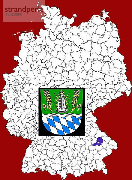 Landkreis Straubing  in Bayern  Lage des Landkreis innerhalb von Deutschland  Wappen  mit Landkreiswappen (nur redaktionelle Verwendung) (amtliches Hoheitszeichen) (werbliche Nutzung gesetzlich beschränkt)