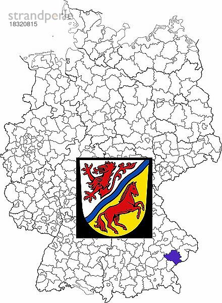 Landkreis Rottal-Inn  in Bayern  Lage des Landkreis innerhalb von Deutschland  Wappen  mit Landkreiswappen (nur redaktionelle Verwendung) (amtliches Hoheitszeichen) (werbliche Nutzung gesetzlich beschränkt)