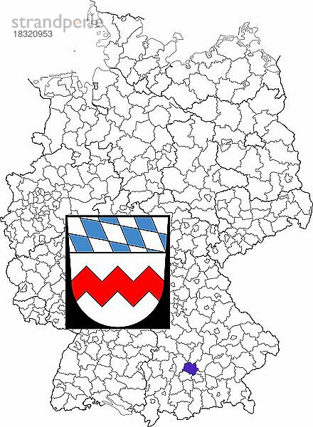 Landkreis Dachau  in Bayern  Lage des Landkreis innerhalb von Deutschland  Wappen  mit Landkreiswappen (nur redaktionelle Verwendung) (amtliches Hoheitszeichen) (werbliche Nutzung gesetzlich beschränkt)