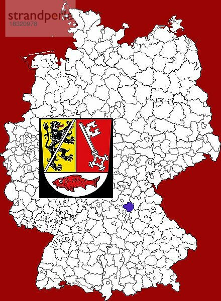 Landkreis Forchheim  in Bayern  Lage des Landkreis innerhalb von Deutschland  Wappen  mit Landkreiswappen (nur redaktionelle Verwendung) (amtliches Hoheitszeichen) (werbliche Nutzung gesetzlich beschränkt)