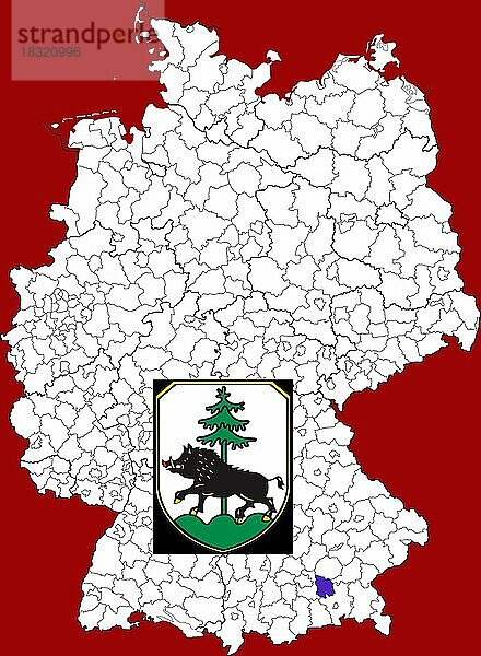 Landkreis Ebersberg  in Bayern  Lage des Landkreis innerhalb von Deutschland  Wappen  mit Landkreiswappen (nur redaktionelle Verwendung) (amtliches Hoheitszeichen) (werbliche Nutzung gesetzlich beschränkt)