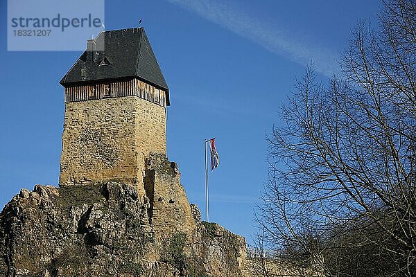 Burg Frauenstein mit Turm auf Felsen  Wiesbaden  Taunus  Hessen  Deutschland  Europa