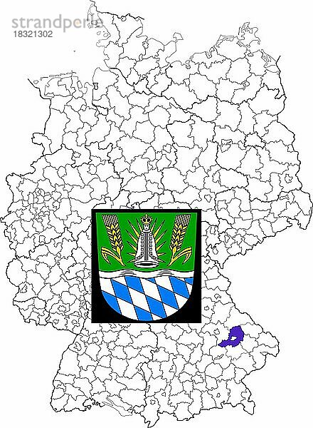 Landkreis Straubing  in Bayern  Lage des Landkreis innerhalb von Deutschland  Wappen  mit Landkreiswappen (nur redaktionelle Verwendung) (amtliches Hoheitszeichen) (werbliche Nutzung gesetzlich beschränkt)