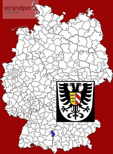 Landkreis Neu-Ulm  in Bayern  Lage des Landkreis innerhalb von Deutschland  Wappen  mit Landkreiswappen (nur redaktionelle Verwendung) (amtliches Hoheitszeichen) (werbliche Nutzung gesetzlich beschränkt)