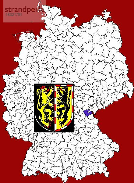 Landkreis Hof  in Bayern  Lage des Landkreis innerhalb von Deutschland  Wappen  mit Landkreiswappen (nur redaktionelle Verwendung) (amtliches Hoheitszeichen) (werbliche Nutzung gesetzlich beschränkt)