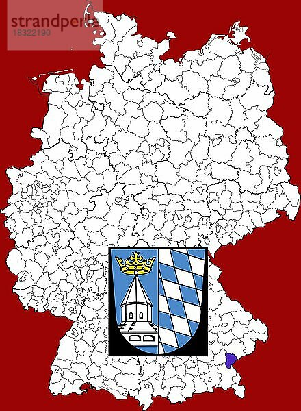 Landkreis Altötting  Altoetting  in Bayern  Lage des Landkreis innerhalb von Deutschland  Wappen  mit Landkreiswappen (nur redaktionelle Verwendung) (amtliches Hoheitszeichen) (werbliche Nutzung gesetzlich beschränkt)