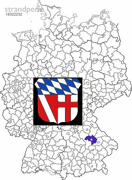 Landkreis Regensburg  in Bayern  Lage des Landkreis innerhalb von Deutschland  Wappen  mit Landkreiswappen (nur redaktionelle Verwendung) (amtliches Hoheitszeichen) (werbliche Nutzung gesetzlich beschränkt)