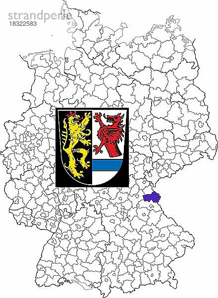 Landkreis Tirschenreuth  in Bayern  Lage des Landkreis innerhalb von Deutschland  Wappen  mit Landkreiswappen (nur redaktionelle Verwendung) (amtliches Hoheitszeichen) (werbliche Nutzung gesetzlich beschränkt)