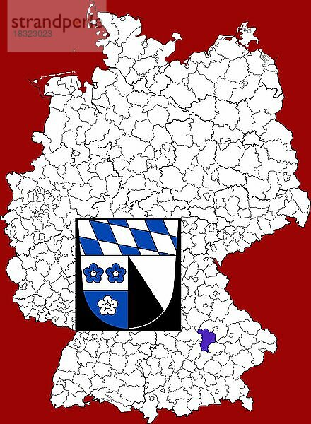 Landkreis Kelheim  in Bayern  Lage des Landkreis innerhalb von Deutschland  Wappen  mit Landkreiswappen (nur redaktionelle Verwendung) (amtliches Hoheitszeichen) (werbliche Nutzung gesetzlich beschränkt)