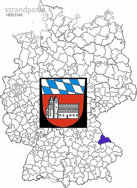 Landkreis Cham  in Bayern  Lage des Landkreis innerhalb von Deutschland  Wappen  mit Landkreiswappen (nur redaktionelle Verwendung) (amtliches Hoheitszeichen) (werbliche Nutzung gesetzlich beschränkt)