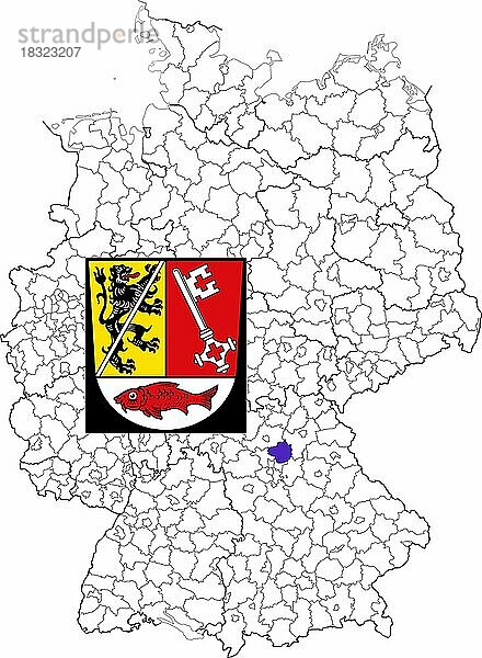 Landkreis Forchheim  in Bayern  Lage des Landkreis innerhalb von Deutschland  Wappen  mit Landkreiswappen (nur redaktionelle Verwendung) (amtliches Hoheitszeichen) (werbliche Nutzung gesetzlich beschränkt)