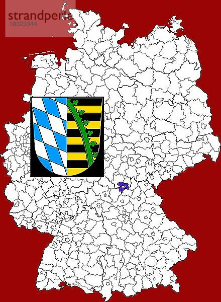 Landkreis Coburg  in Bayern  Lage des Landkreis innerhalb von Deutschland  Wappen  mit Landkreiswappen (nur redaktionelle Verwendung) (amtliches Hoheitszeichen) (werbliche Nutzung gesetzlich beschränkt)