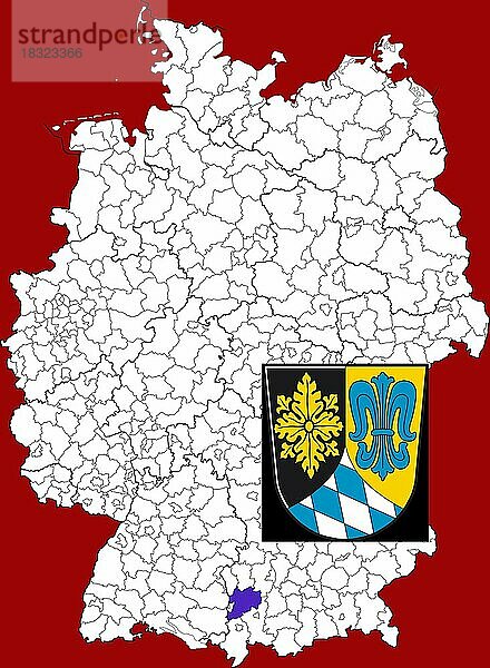 Landkreis Unterallgäu  in Bayern  Lage des Landkreis innerhalb von Deutschland  Wappen  mit Landkreiswappen (nur redaktionelle Verwendung) (amtliches Hoheitszeichen) (werbliche Nutzung gesetzlich beschränkt)