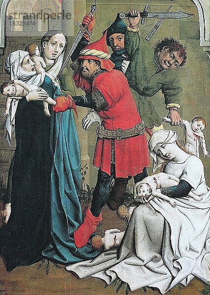 Der Kindermord in Bethlehem  Gemälde des Meister von Schloss Lichtenstein (tätig um 1525-1530)  Historisch  digital restaurierte Reproduktion einer Originalvorlage aus dem 19. Jahrhundert  genaues Originaldatum nicht bekannt