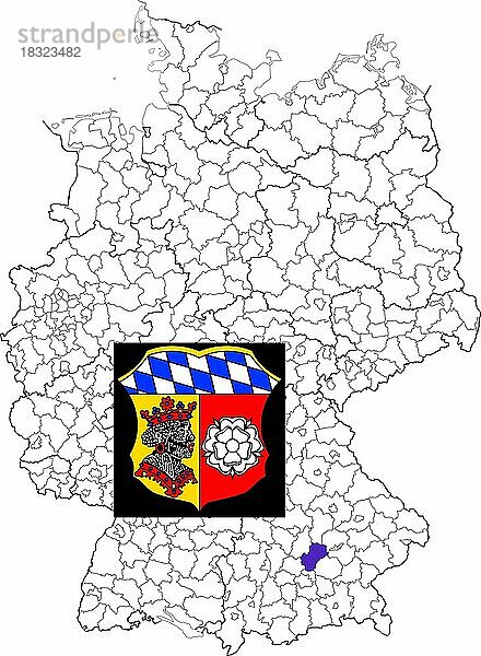 Landkreis Freising  in Bayern  Lage des Landkreis innerhalb von Deutschland  Wappen  mit Landkreiswappen (nur redaktionelle Verwendung) (amtliches Hoheitszeichen) (werbliche Nutzung gesetzlich beschränkt)