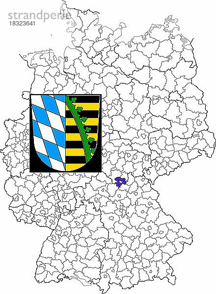 Landkreis Coburg  in Bayern  Lage des Landkreis innerhalb von Deutschland  Wappen  mit Landkreiswappen (nur redaktionelle Verwendung) (amtliches Hoheitszeichen) (werbliche Nutzung gesetzlich beschränkt)