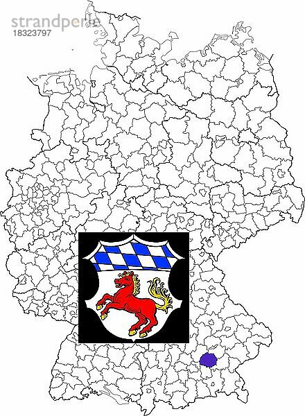 Landkreis Erding  in Bayern  Lage des Landkreis innerhalb von Deutschland  Wappen  mit Landkreiswappen (nur redaktionelle Verwendung) (amtliches Hoheitszeichen) (werbliche Nutzung gesetzlich beschränkt)