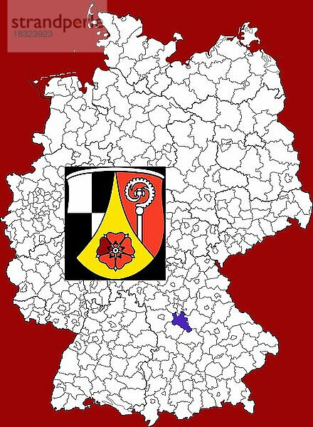 Landkreis Roth  in Bayern  Lage des Landkreis innerhalb von Deutschland  Wappen  mit Landkreiswappen (nur redaktionelle Verwendung) (amtliches Hoheitszeichen) (werbliche Nutzung gesetzlich beschränkt)