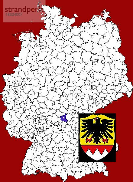 Landkreis Schweinfurt  in Bayern  Lage des Landkreis innerhalb von Deutschland  Wappen  mit Landkreiswappen (nur redaktionelle Verwendung) (amtliches Hoheitszeichen) (werbliche Nutzung gesetzlich beschränkt)