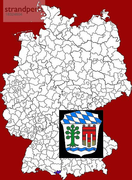 Landkreis Lindau  in Bayern  Lage des Landkreis innerhalb von Deutschland  Wappen  mit Landkreiswappen (nur redaktionelle Verwendung) (amtliches Hoheitszeichen) (werbliche Nutzung gesetzlich beschränkt)