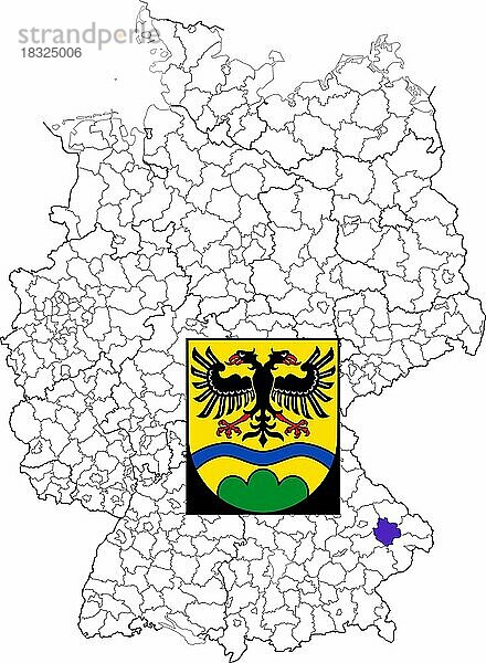 Landkreis Deggendorf  in Bayern  Lage des Landkreis innerhalb von Deutschland  Wappen  mit Landkreiswappen (nur redaktionelle Verwendung) (amtliches Hoheitszeichen) (werbliche Nutzung gesetzlich beschränkt)