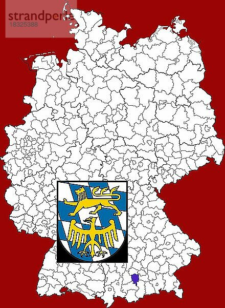 Landkreis Starnberg  in Bayern  Lage des Landkreis innerhalb von Deutschland  Wappen  mit Landkreiswappen (nur redaktionelle Verwendung) (amtliches Hoheitszeichen) (werbliche Nutzung gesetzlich beschränkt)