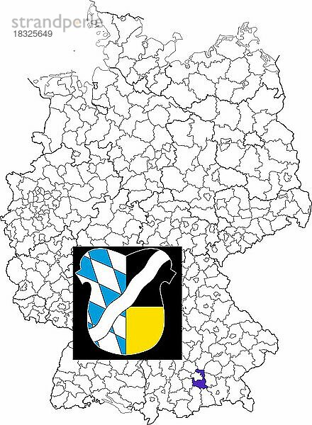 Landkreis München  in Bayern  Lage des Landkreis innerhalb von Deutschland  Wappen  mit Landkreiswappen (nur redaktionelle Verwendung) (amtliches Hoheitszeichen) (werbliche Nutzung gesetzlich beschränkt)