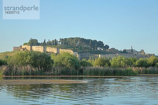 Blick auf Alcazaba über den Fluss Rio Guadiana in Badajoz  Extremadura  Spanien  Europa