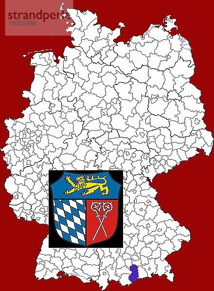 Landkreis Bad Tölz-Wolfratshausen  in Bayern  Lage des Landkreis innerhalb von Deutschland  Wappen  mit Landkreiswappen (nur redaktionelle Verwendung) (amtliches Hoheitszeichen) (werbliche Nutzung gesetzlich beschränkt)