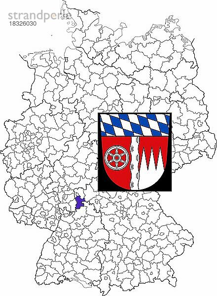 Landkreis Miltenberg  in Bayern  Lage des Landkreis innerhalb von Deutschland  Wappen  mit Landkreiswappen (nur redaktionelle Verwendung) (amtliches Hoheitszeichen) (werbliche Nutzung gesetzlich beschränkt)